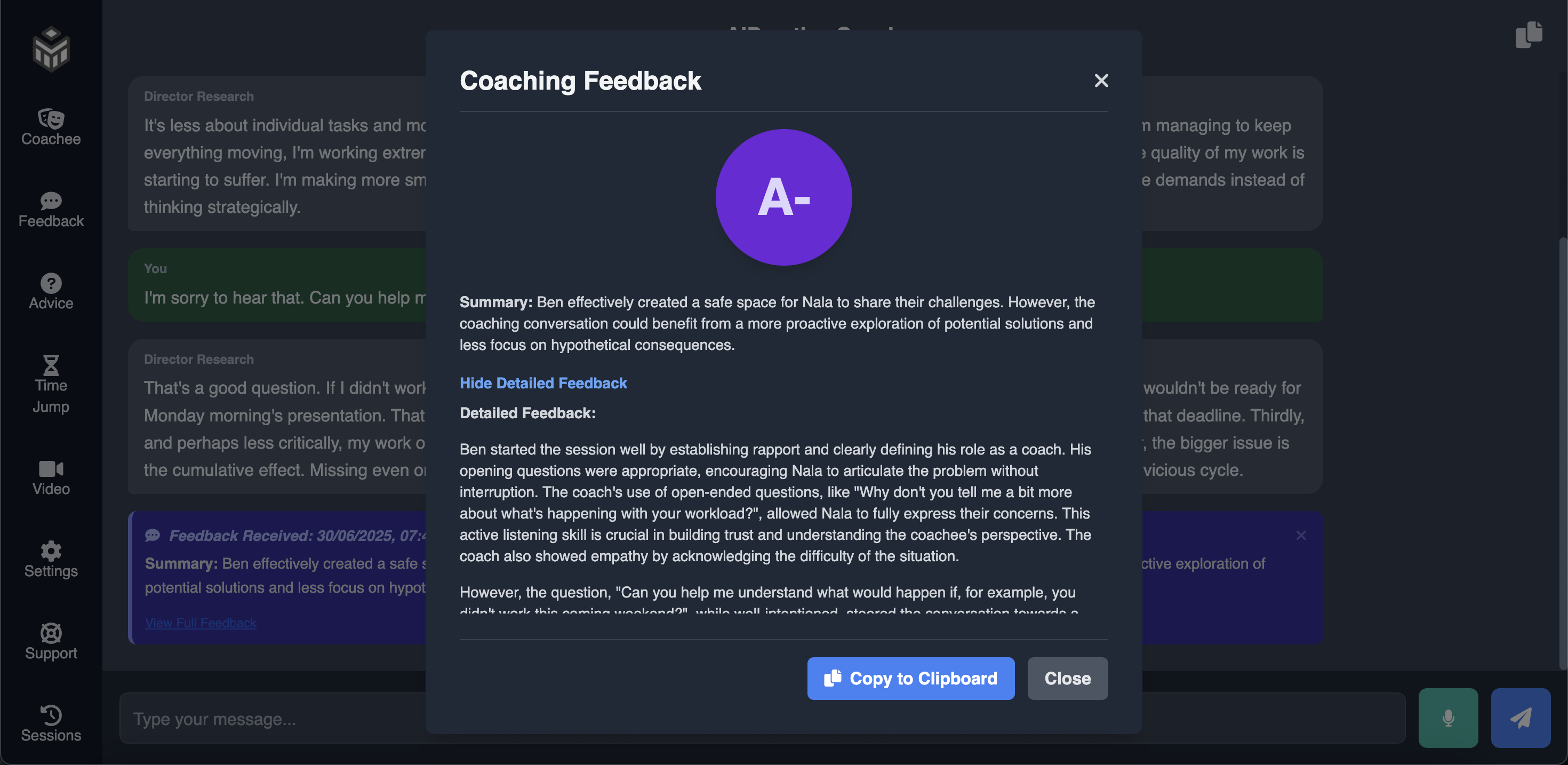 Application screenshot showing the feedback summary.